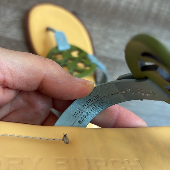 Tory Burch Miller T Strap Sandals Women’s 6M Green & Blue Leather - Picture 12 of 12